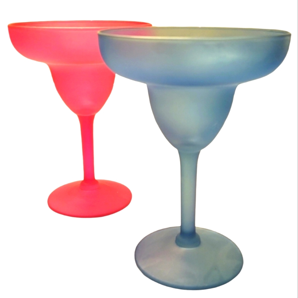 2 Vtg Margarita Glasses 1 Pink 1 Blue Libbey Party